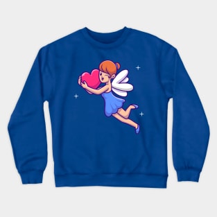 Cute Fairy Flying With Love Heart Cartoon Crewneck Sweatshirt